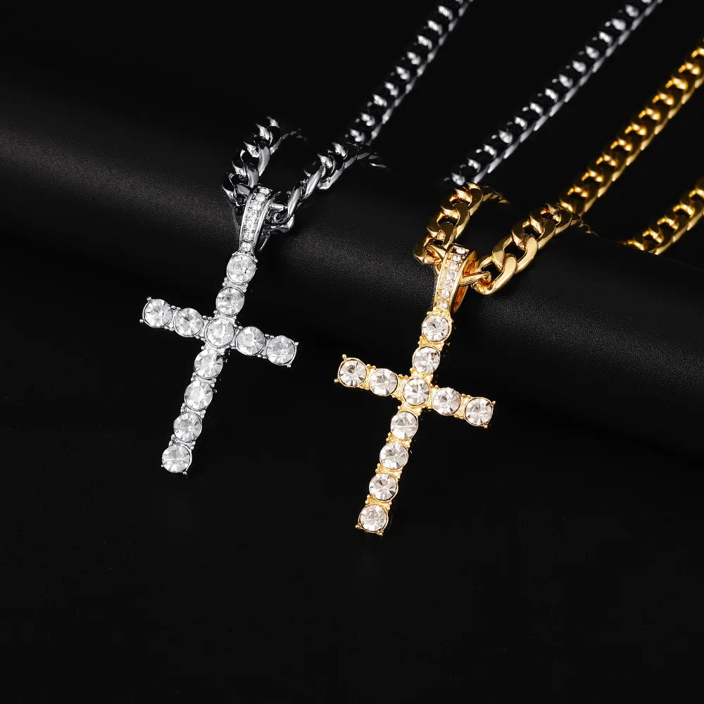Iced-Out Cross Pendant Necklace - Image 2