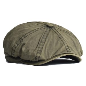 Washed Cotton Newsboy Cap – Vintage Peaky Octagonal Flat Ivy Hat for Men & Women