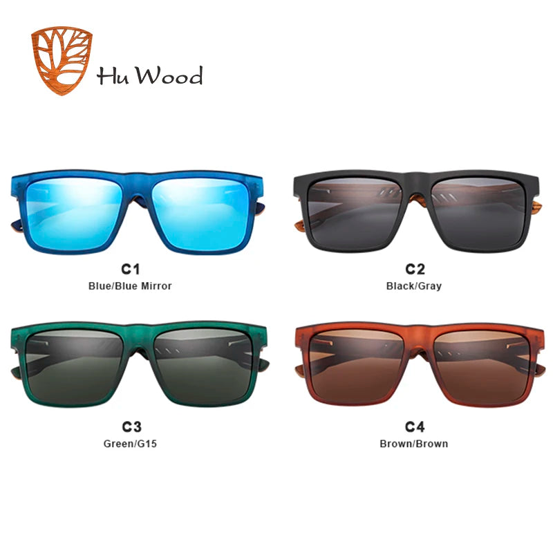 HU WOOD Polarized Square Sunglasses – High-Quality UV400 Eyewear for Men’s Driving & Sports - Image 2