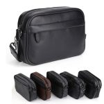 Small Leather Crossbody Satchel – Plaid Designer Shoulder Bag for Men