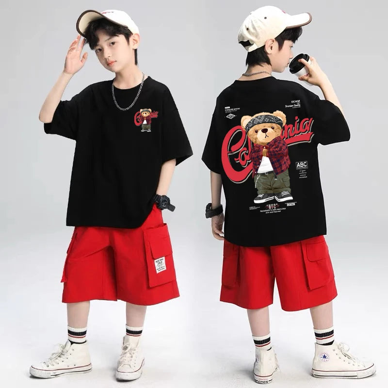 2025 Children's Clothing American Vintage Bear Print Graphic T Shirts Boys Summer Cotton Short-sleeved T-shirt Tops Streetwear - Image 3