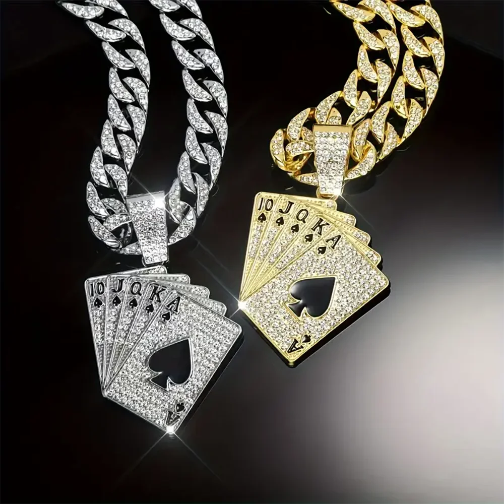 18K Gold Plated Spades Playing Card Necklace – Hip-Hop Iced Out Trend Jewelry for Men - Image 2