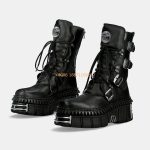 Metal Rock Punk Motorcycle Boots – Belt Buckle Lace-Up Short Boots for Women (Size 35–45)