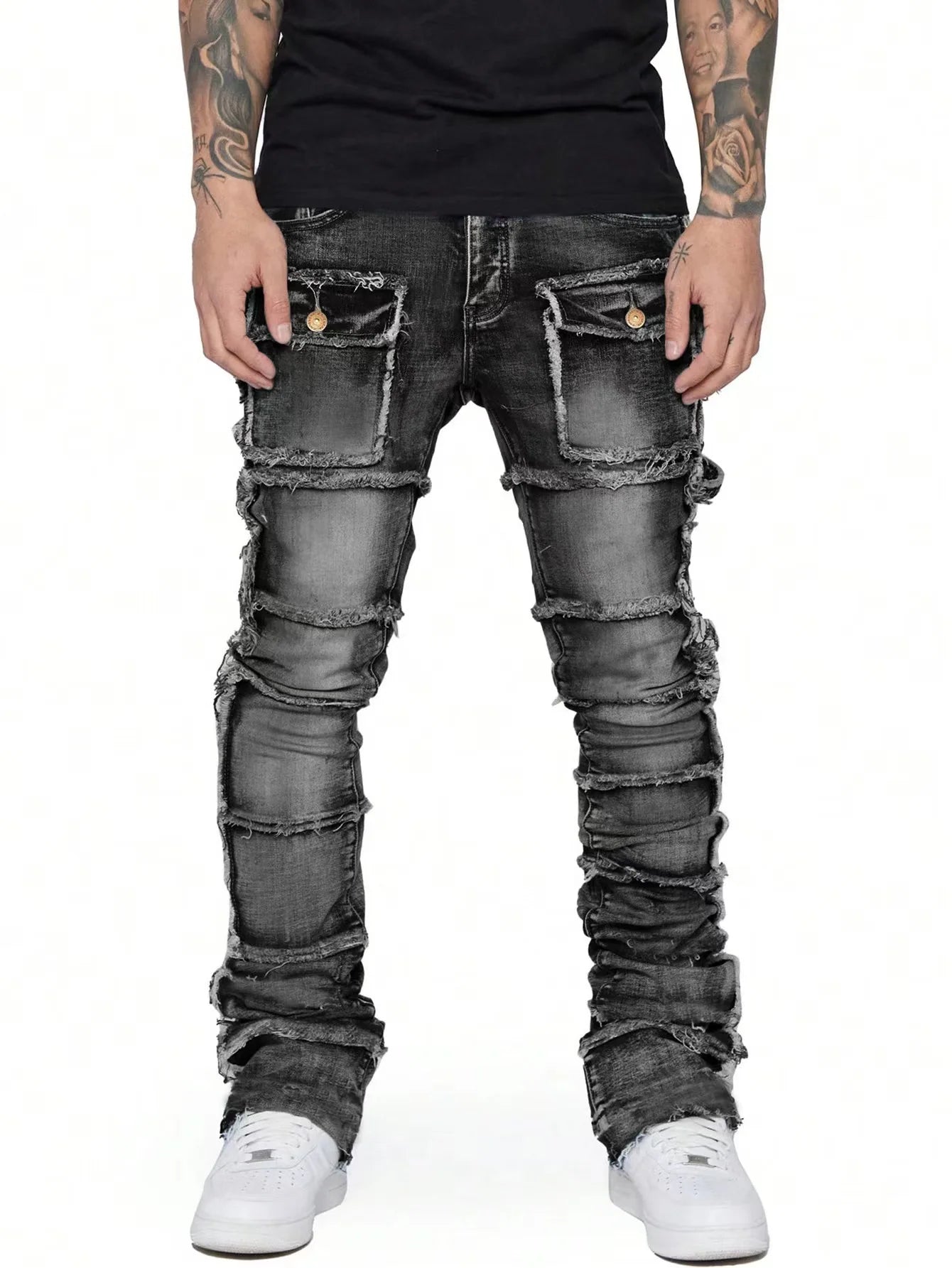 Men’s New Wave Stacked Jeans – Worn-Out Slim Fit Hip-Hop Straight Leg Denim Pants - Image 8
