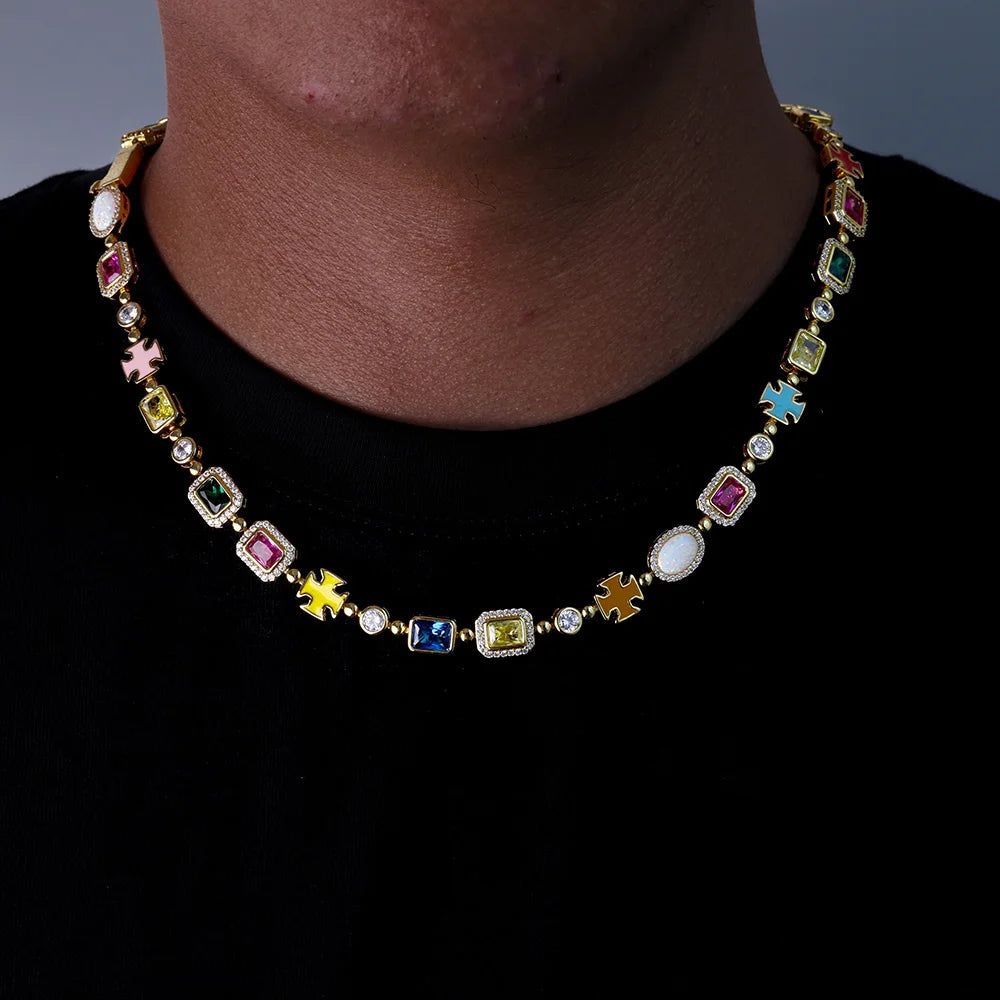 10mm Multicolor Enamel Cross Chain Necklace - Image 4