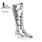 2025 Shiny Sequin Knee-High Boots – Silvery Lace-Up Gothic Hip-Hop Dance Shoes for Women
