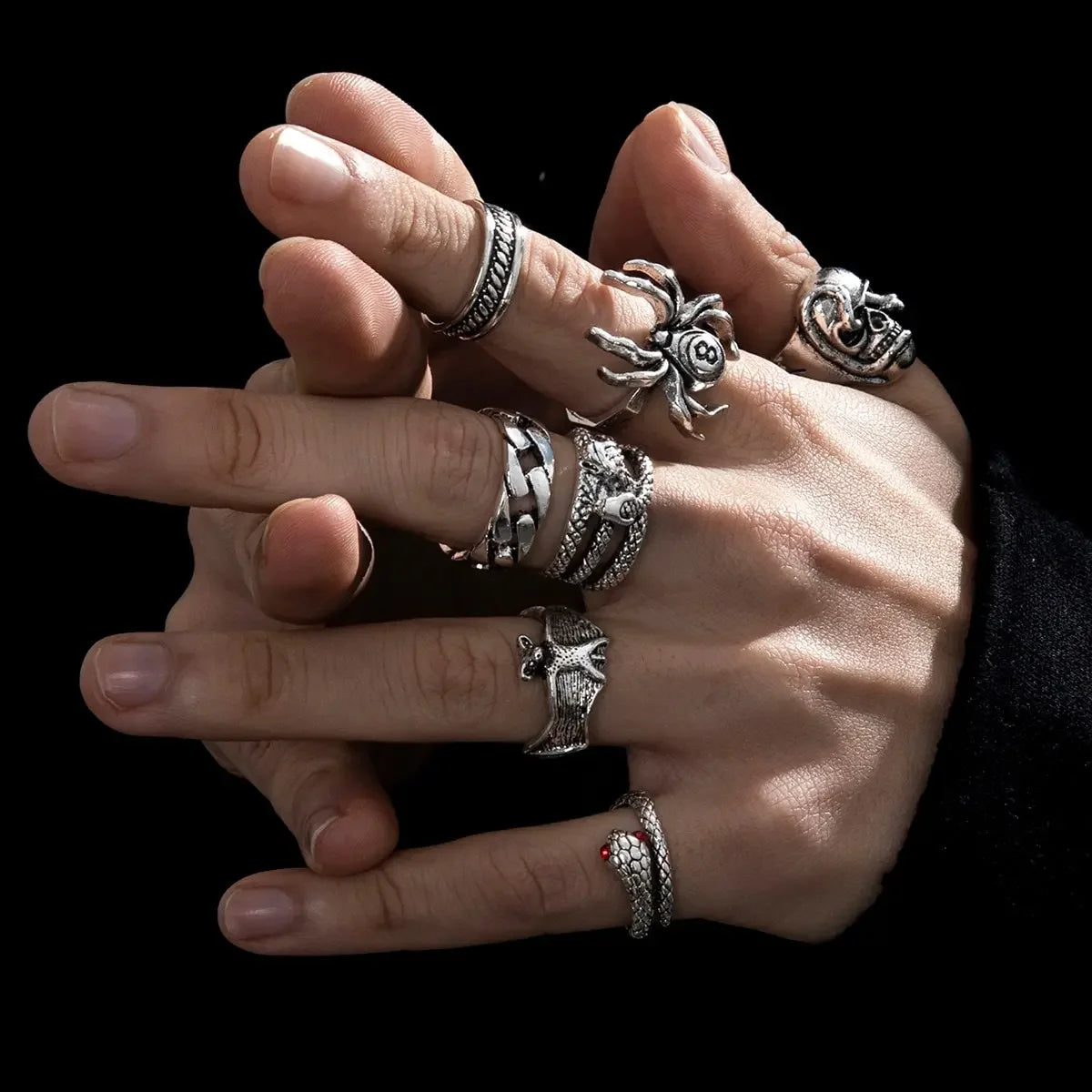 Punk Gothic Skeleton Ring Set