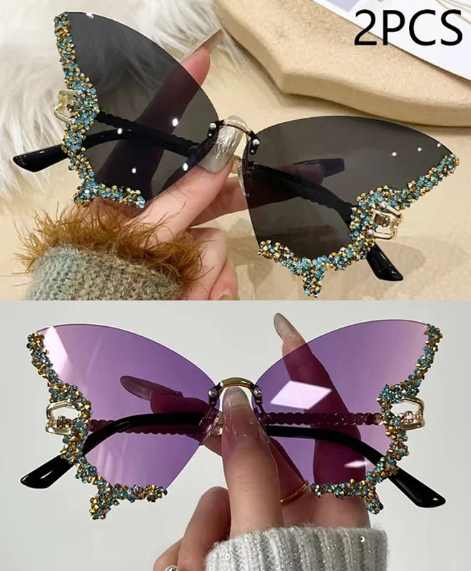Luxury Diamond Butterfly Sunglasses – Y2K Rimless Oversized Eyewear for Women - Image 14