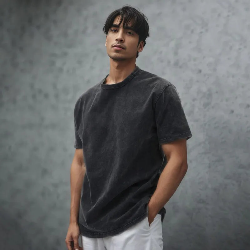 Customized LOGO Heavyweight Washed Distressed T-shirts Unisex Vintage Cotton Batik Men T-shirts Streetwear Min Order Quantity 1 - Image 3