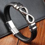 Classic Stainless Steel Leather Bracelet – Men's Chain Wristband Business Charm Jewelry for Dad or Boyfriend