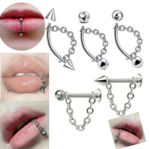 Punk Detachable Lip & Cartilage Stud Earrings – Stainless Steel Chain Body Jewelry