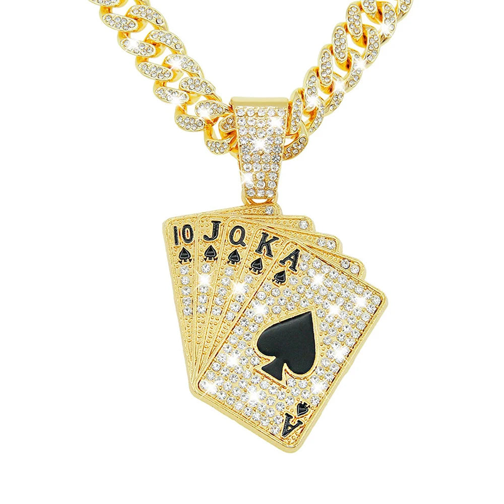 18K Gold Plated Spades Playing Card Necklace – Hip-Hop Iced Out Trend Jewelry for Men - Image 7