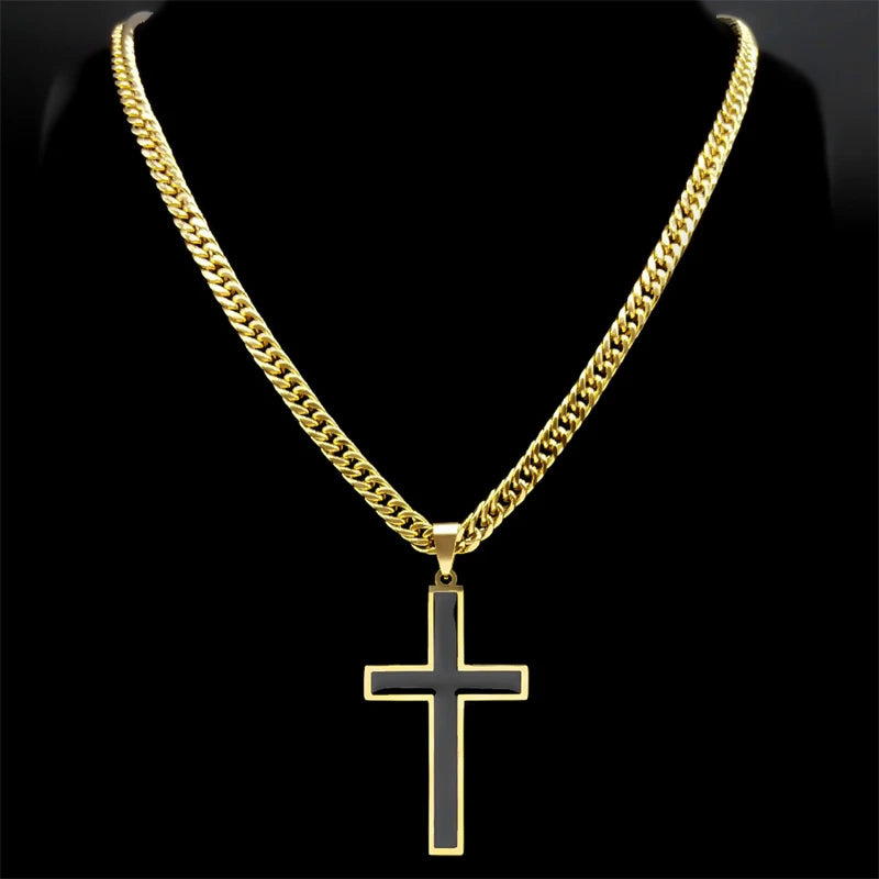 Punk Hip Hop Black Cross Pendant Necklace – Unisex Stainless Steel Jesus Chain Jewelry - Image 4