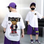 2025 Children's Clothing American Vintage Bear Print Graphic T Shirts Boys Summer Cotton Short-sleeved T-shirt Tops Streetwear
