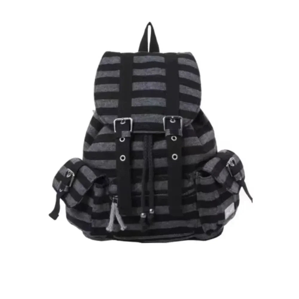 High-Quality Korean Style Drawstring Backpack – Unisex Large Capacity Flat Stripe Tote Bag - Image 7
