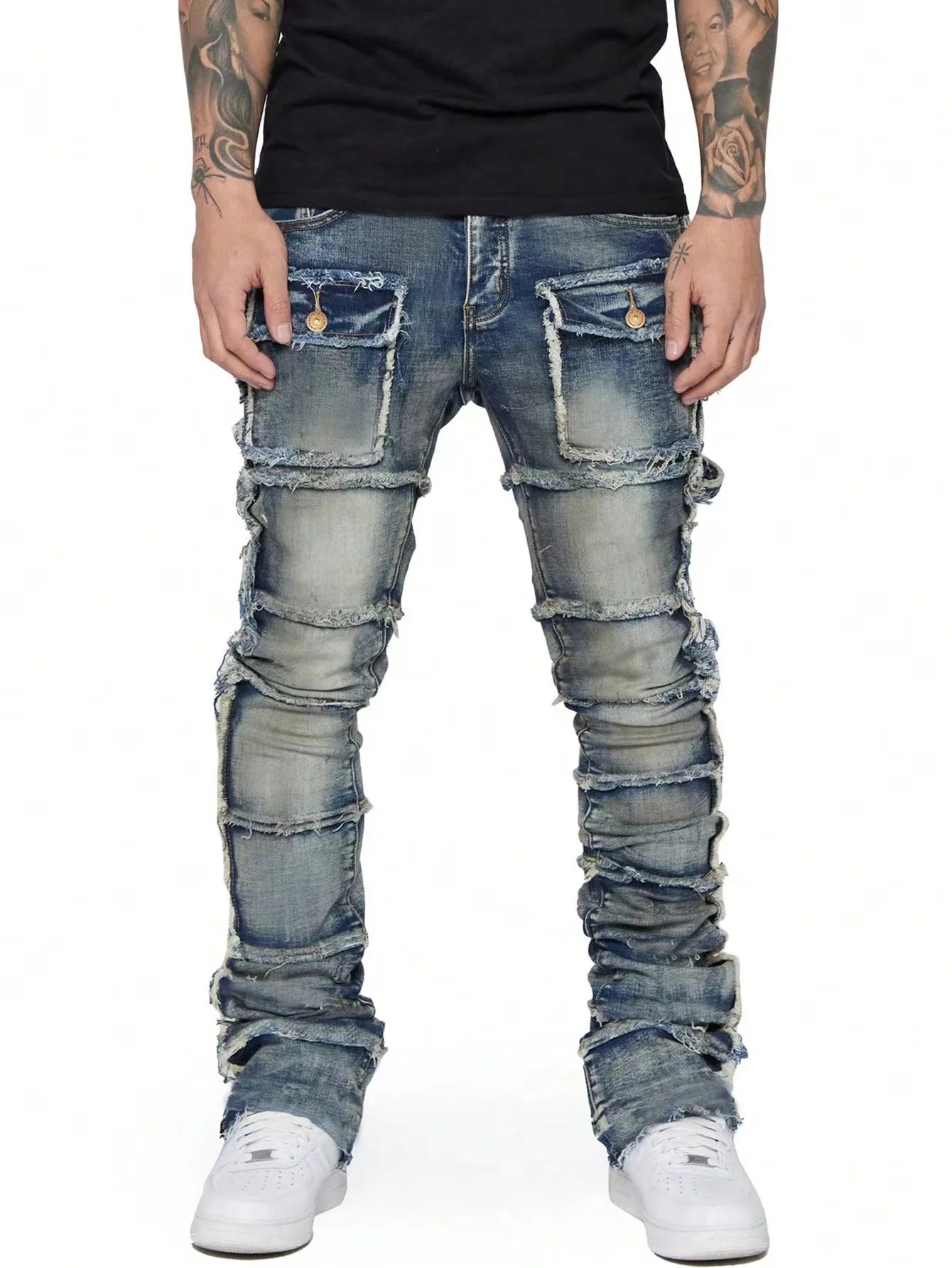 Men’s New Wave Stacked Jeans – Worn-Out Slim Fit Hip-Hop Straight Leg Denim Pants - Image 7