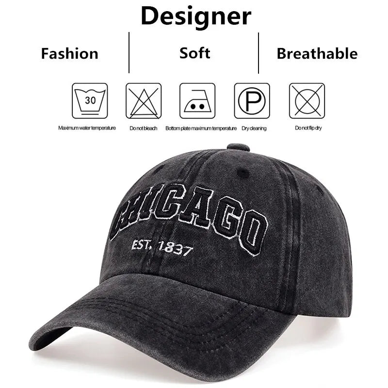 CHICAGO Letter Embroidered Baseball Cap – Unisex Cotton Snapback Hat for Spring & Summer Streetwear - Image 6