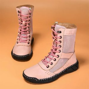 New Design Summer Pink Mesh Boots – Breathable Hip-Hop Fashion Ankle Boots for Women & Men (Size 36–48)