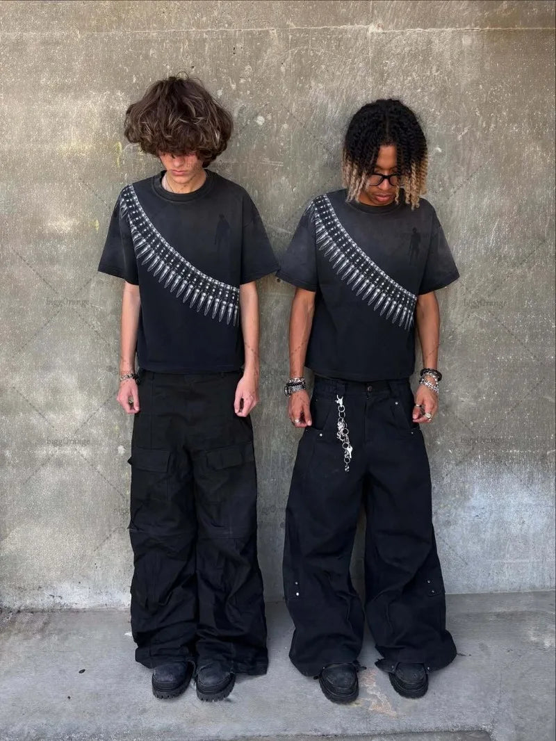 Y2K Harajuku Gothic Punk Graphic T-Shirt – Oversized Streetwear Tee for Men