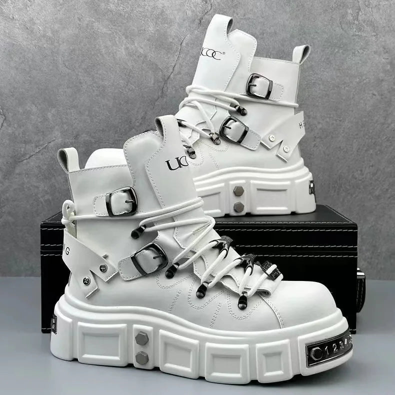 Men’s Fashion Leather Boots – Metal Rivet Decor Punk Motorcycle Hip-Hop Dance Boots - Image 16