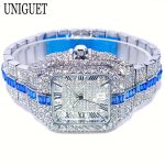 UNIGUET Full Diamond Iced-Out Watch – Square Quartz Hip Hop Wristwatch for Men