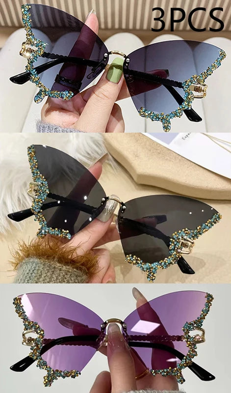 Luxury Diamond Butterfly Sunglasses – Y2K Rimless Oversized Eyewear for Women - Image 8