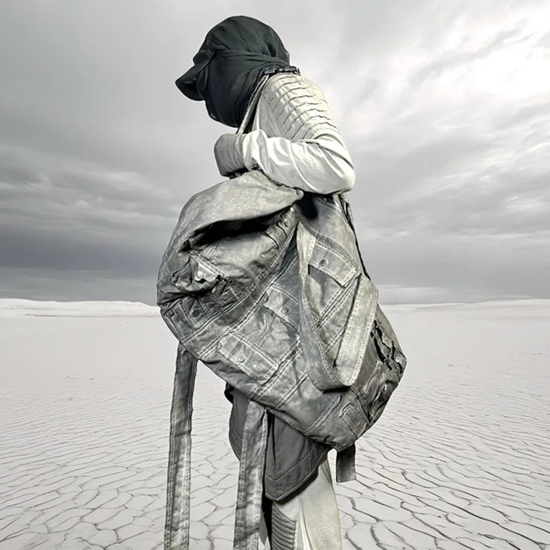 HKSH Spring Punk Techwear Backpack – Large Capacity Cotton Bag with Utility Pockets (Unisex) - Image 3