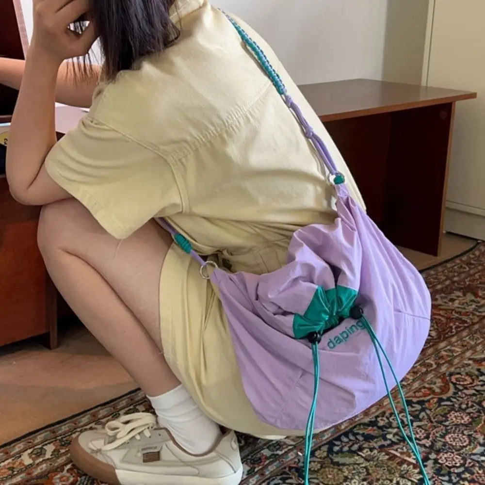 Casual Lightweight Contrast Crossbody Bag – Large Capacity Nylon Shoulder Bag for Girls