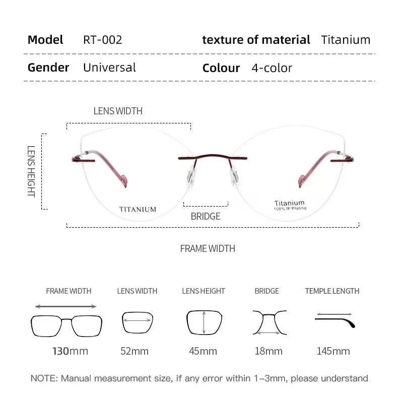 Pure Titanium Rimless Cat Eye Glasses – Women's Anti-Blue Light Eyewear with +1 Diopters - Image 6