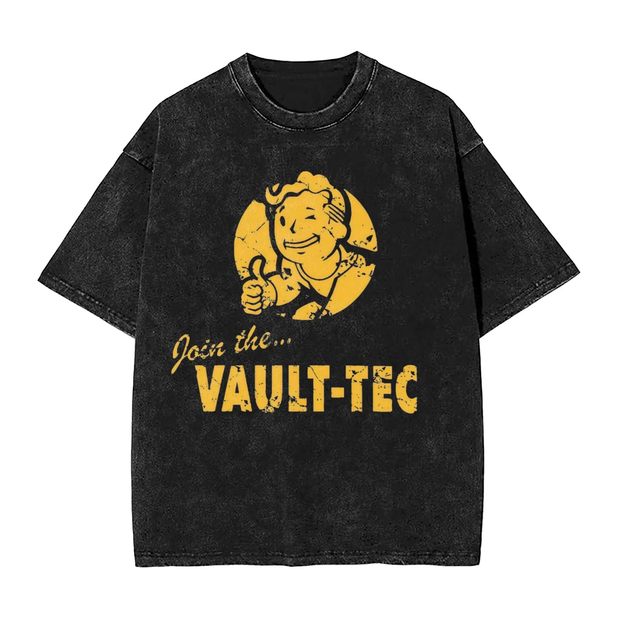 "Join The Vaults" Washed T-Shirt – Fallout Tec-Inspired Oversized Hip Hop Streetwear Tee for Men - Image 4