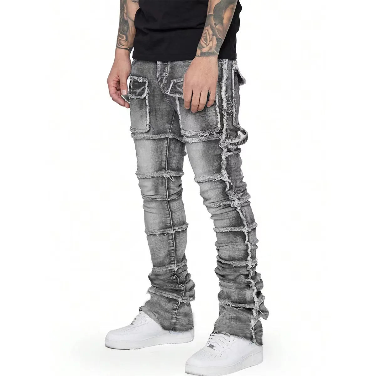 Men’s New Wave Stacked Jeans – Worn-Out Slim Fit Hip-Hop Straight Leg Denim Pants - Image 4
