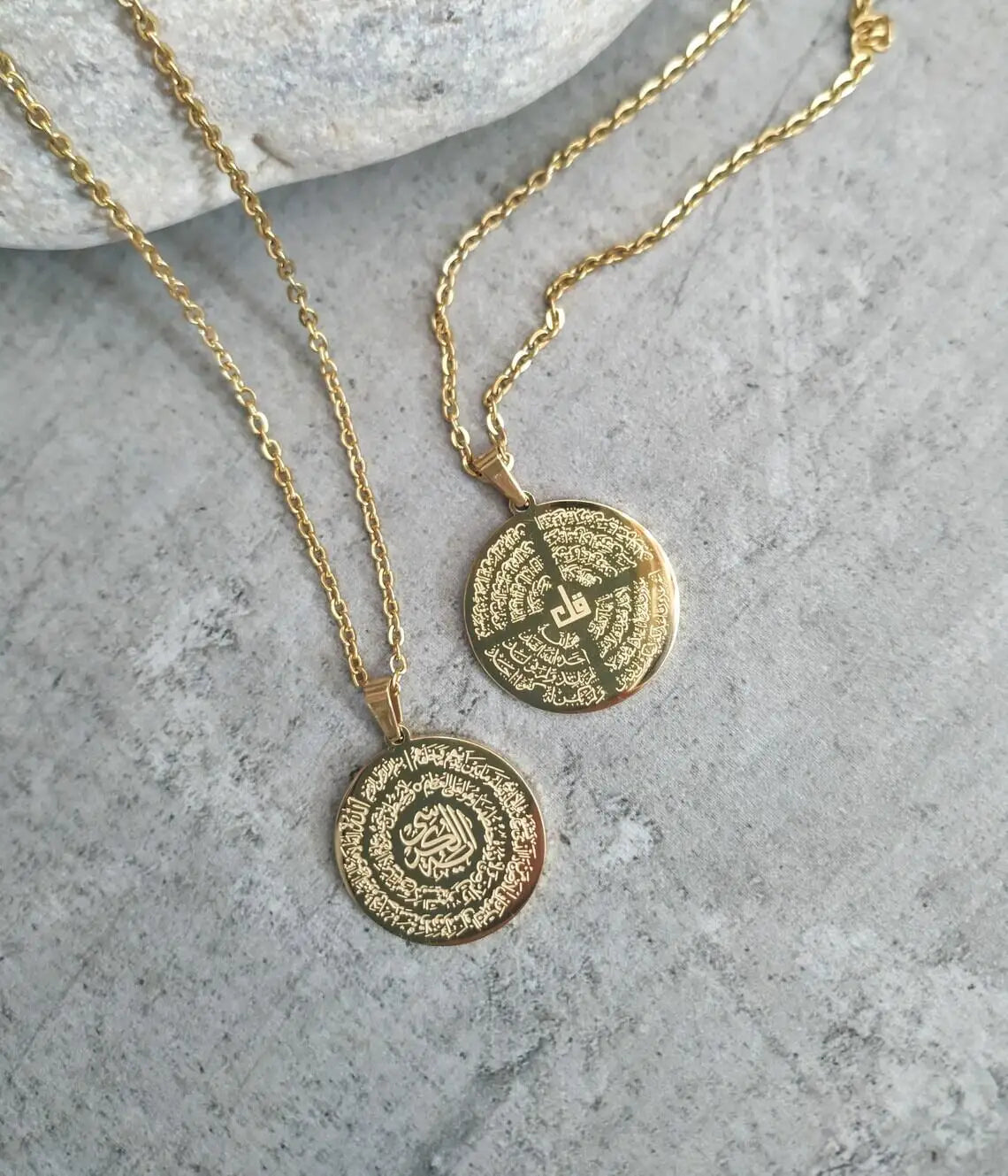 Ayatul Kursi & Four Qul Pendant Necklace – 18K Gold Two-Sided Islamic Jewelry for Women - Image 2