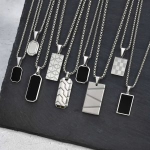 Vnox Small Dog Tag Pendant Necklace – Black & Silver Stainless Steel Military Style for Men & Boys