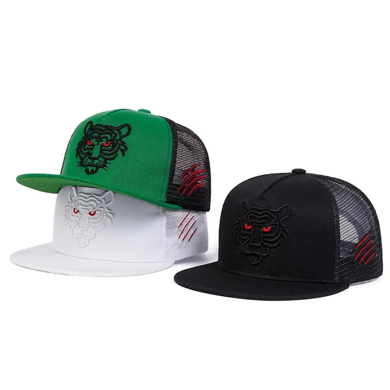 Tiger Embroidery Mesh Baseball Cap – Unisex Hip-Hop Snapback Hat for Spring & Summer